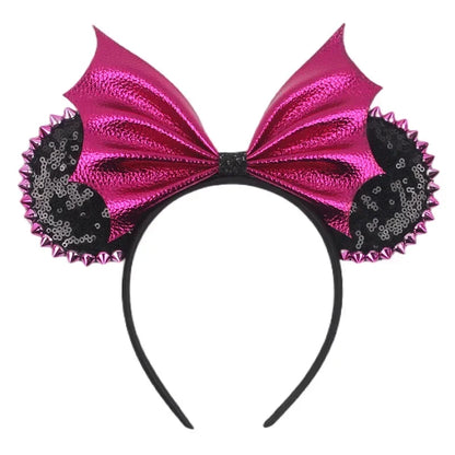 Disney leather Bat Bows Mickey Mouse Ear Headband for Adults Halloween Headwear Women Girls Cosplay Ghost Party Hair Accessories