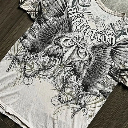 90s affliction Hip Hop Skull Graphic t shirts Men Streetwear Goth Tops Men Clothes Casual Gothic Oversized Long Sleeve T shirt