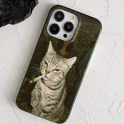 Fashion Kitten Smoking Pattern Phone Case For iPhone 11 12 13 14 15 16 17 18 Pro Max 16E 17Air X XR XS Max 7 8 Plus Soft Cover