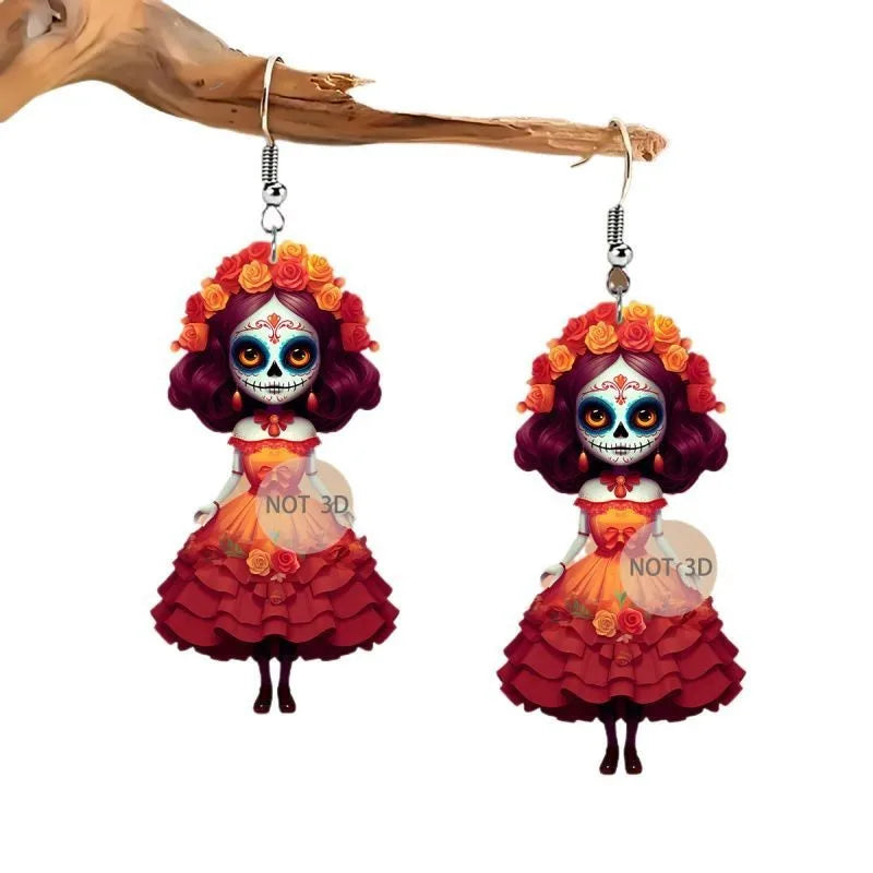 2025 million Halloween Acrylic 2D Gothic Doll Earrings, Unique Fashion Gifts for Girls Accessories
