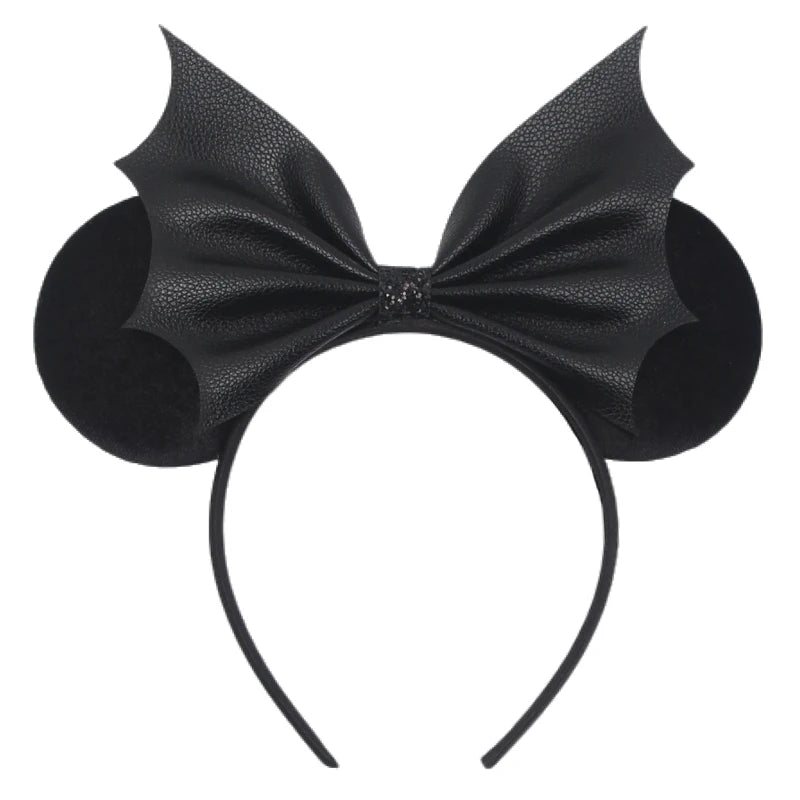 1pc Mickey Mouse Ear Hair Hoop Pu Leather Sequins Butterfly Knot Personalized Rivet Holiday Party Wear Halloween Headband