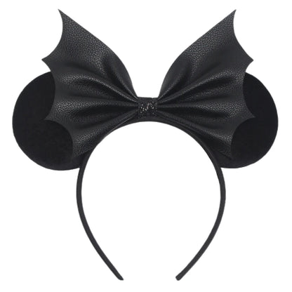 1pc Mickey Mouse Ear Hair Hoop Pu Leather Sequins Butterfly Knot Personalized Rivet Holiday Party Wear Halloween Headband