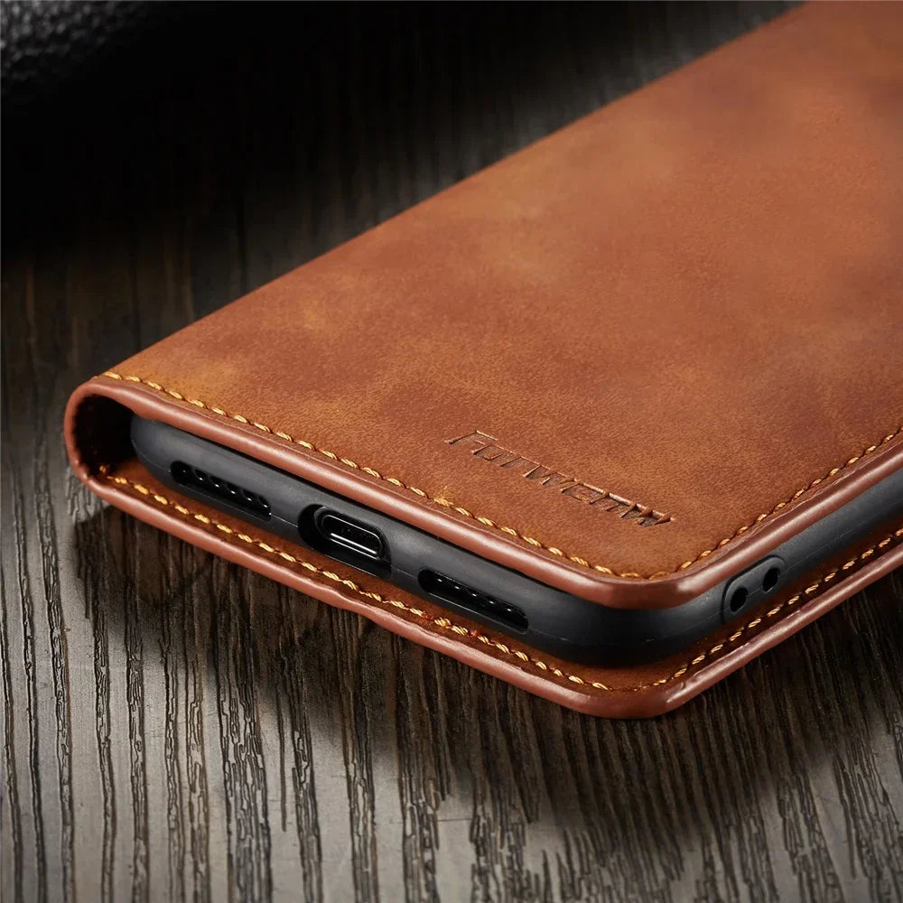 Thin Suede Leather Wallet Case for iPhone 11 12 13 14 15 16 17 18 Pro Max Mini XR XS 8 7 6 Plus SE 5S Flip Cover Strong Magnet