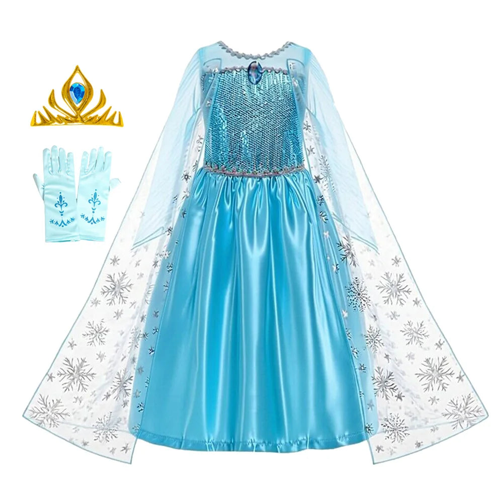 Girls Halloween Cosplay Princess Vestidos Elsa Costume Snow Queen Dress Up Kids Role-play Carnival Children Birthday Party Dress