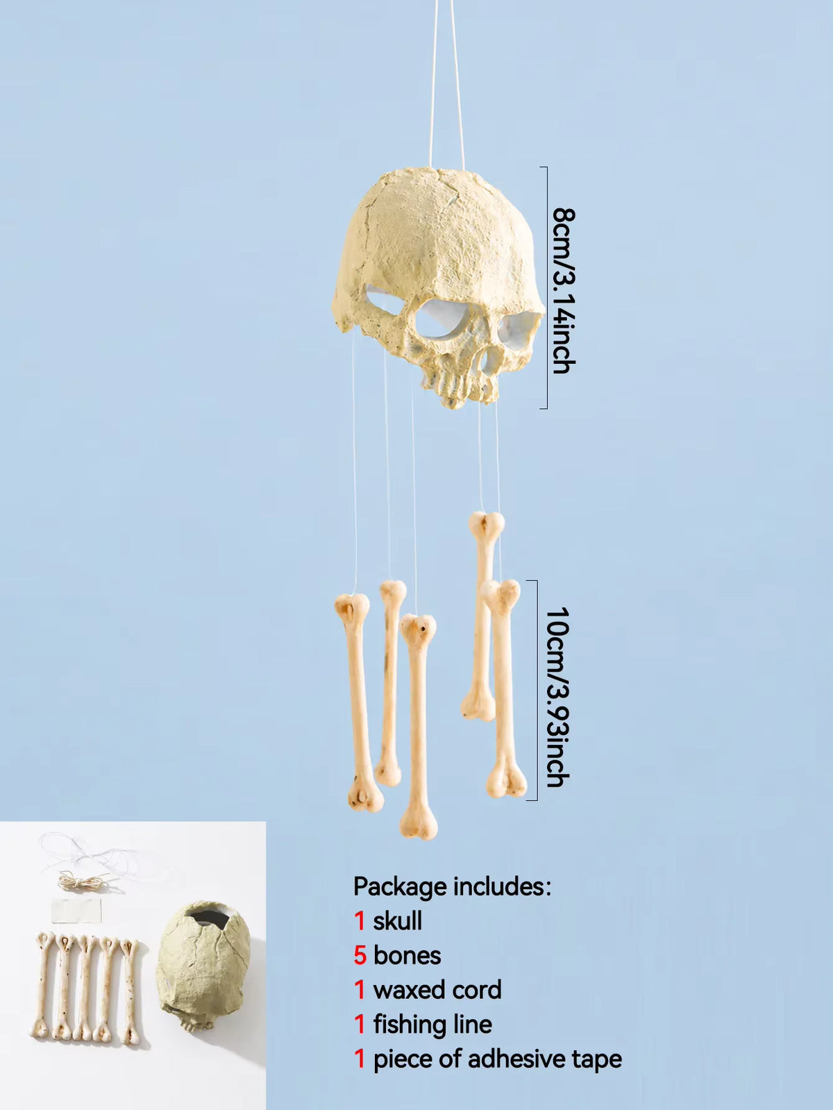 Halloween Skull Bone Wind Chime Skeleton Hanging Ornament Gothic Wall Window Spooky Home Decor Horror Indoor Outdoor Party Gift