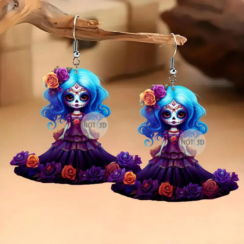 2025 million Halloween Acrylic 2D Gothic Doll Earrings, Unique Fashion Gifts for Girls Accessories