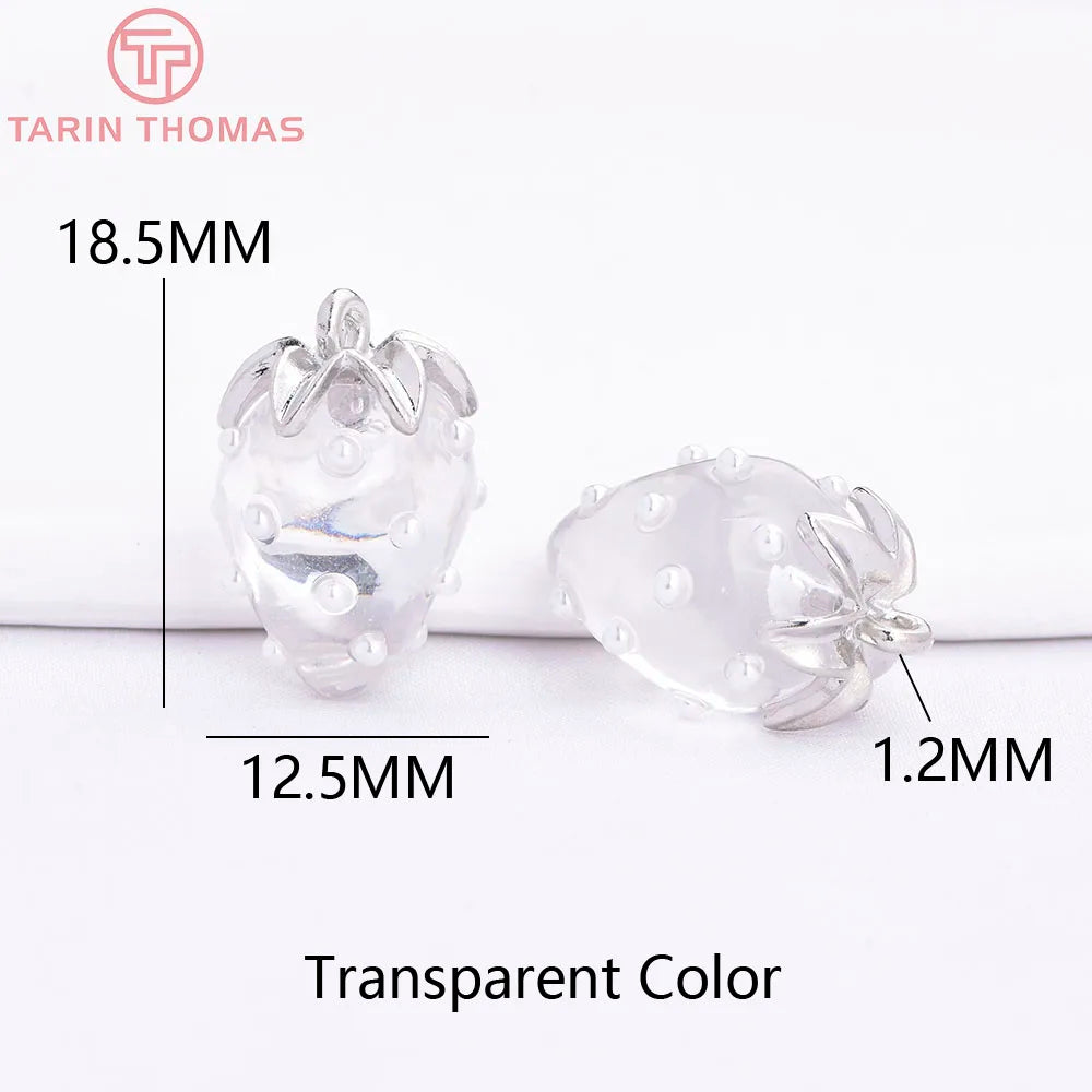 (10593) 4PCS 24K Gold Color Brass Pearl Embellished Hollow Strawberry Shaped Pendants High Quality DIY Jewelry Making