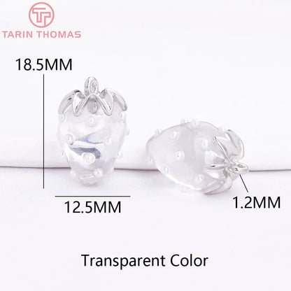 (10593) 4PCS 24K Gold Color Brass Pearl Embellished Hollow Strawberry Shaped Pendants High Quality DIY Jewelry Making