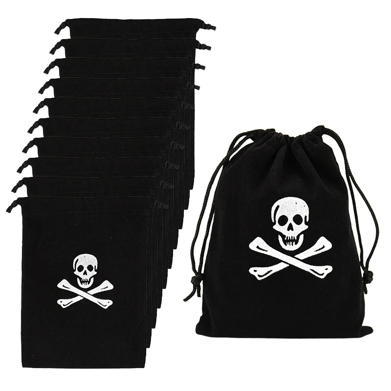 10Pcs Pirate Drawstring Gift Bags Treasure Coin Pouch Kids Boys Halloween Birthday Party Favors Supplies Small Candy Treat Bags