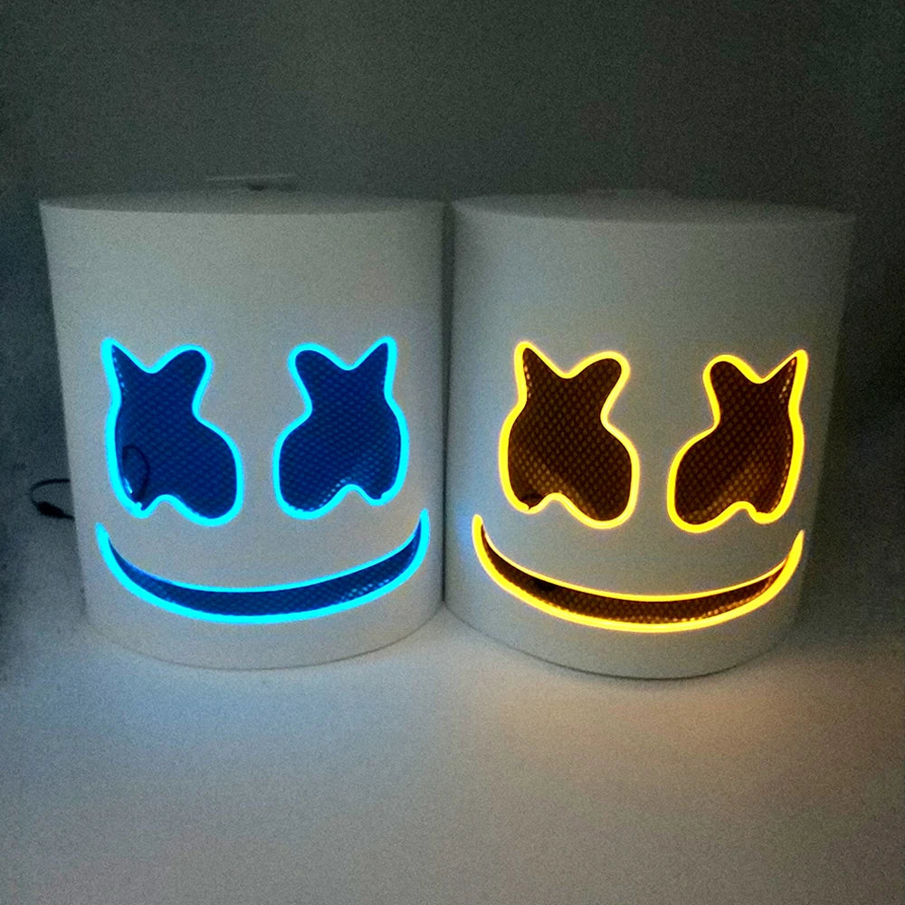DJ Marshmello Luminous Head Cover LED Light Up Halloween Cosplay Headgear Glowing Helmet for Neon Night Club Music Rave Props