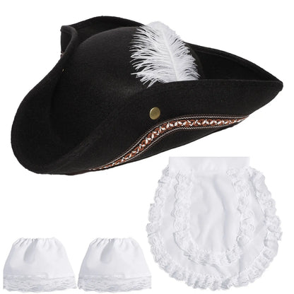 Black Brown Pirate Hat Caribbeans Tricorn Pirate Hat Halloween Cosplay Captain Hat Cap Jacks Sparrows Hat Masquerade Headgear
