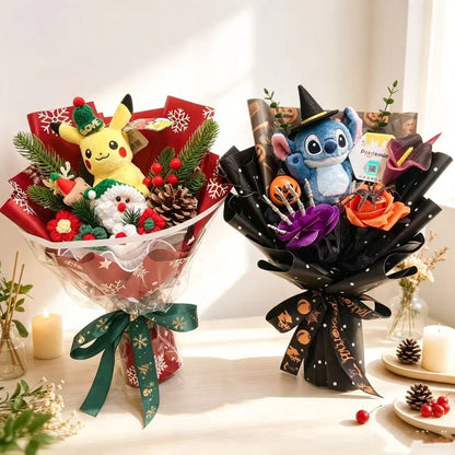Genuine Stitch Micky Minions Pikachu Plush Dolls Anime Cartoon Cosplay Christmas Halloween Styles Creative Handmade Bouquets