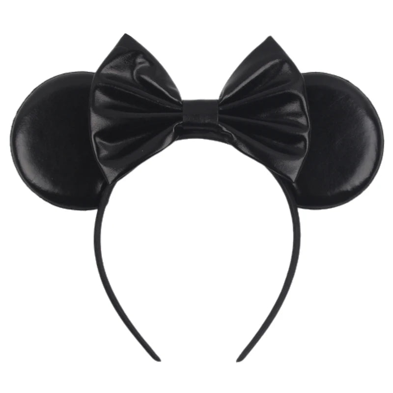 1pc Mickey Mouse Ear Hair Hoop Pu Leather Sequins Butterfly Knot Personalized Rivet Holiday Party Wear Halloween Headband