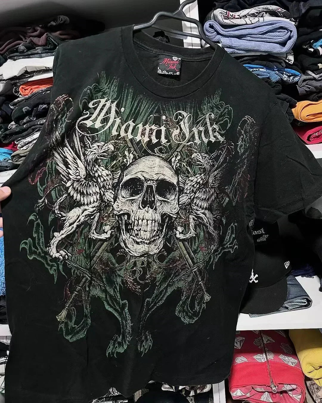 90s affliction Hip Hop Skull Graphic t shirts Men Streetwear Goth Tops Men Clothes Casual Gothic Oversized Long Sleeve T shirt