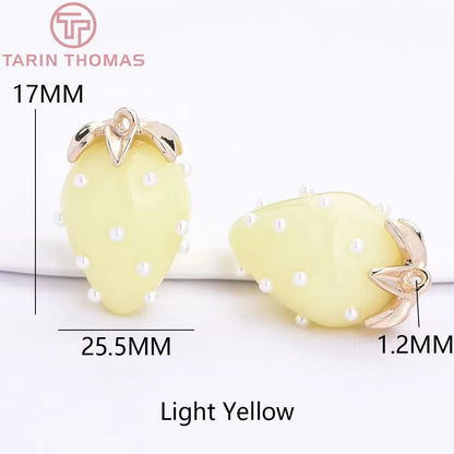 (10593) 4PCS 24K Gold Color Brass Pearl Embellished Hollow Strawberry Shaped Pendants High Quality DIY Jewelry Making