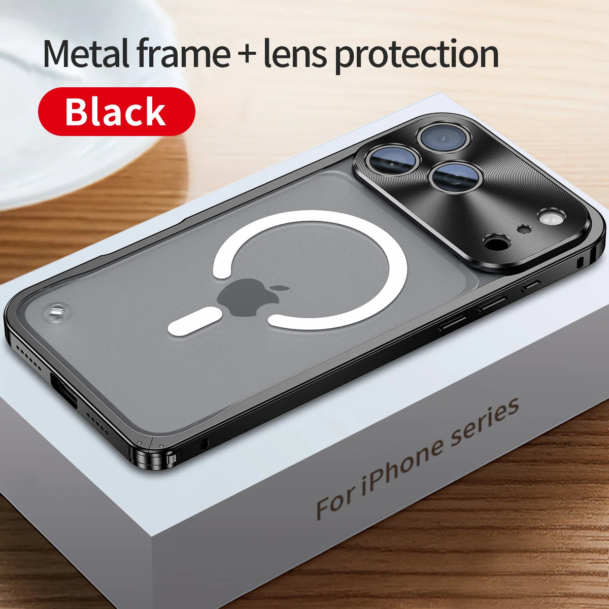Buckle Metal Frame Phone Case For Iphone 17 18 Pro Max Magnetic Aluminum Frosted PC Matte Back Panel Phone Cover For Magsafe
