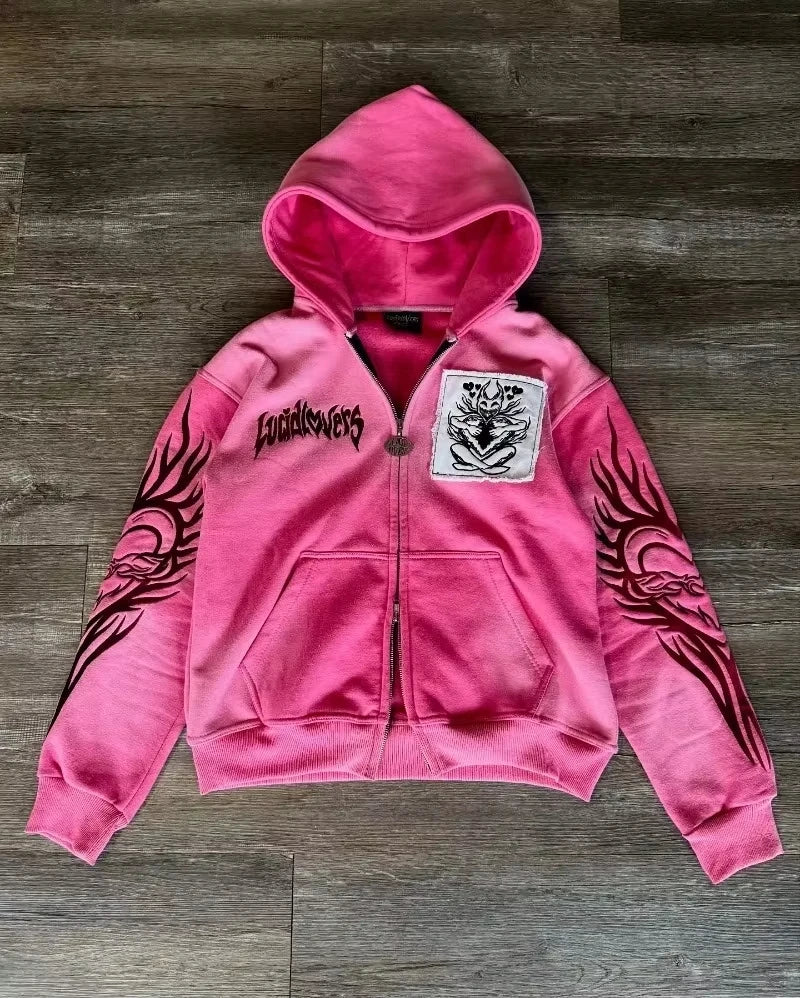 Autumn And Winter New Fashion Letter Embroidery Patch Zipper Sweater Women Y2K Harajuku Retro Gothic Casual Joker Sports Sweater
