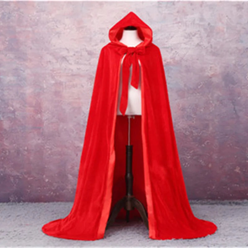 Adult Child Velvet Hooded Cape New Adult Halloween Hooded Cloak Velvet Witches Princess Black Red Velvet Hooded