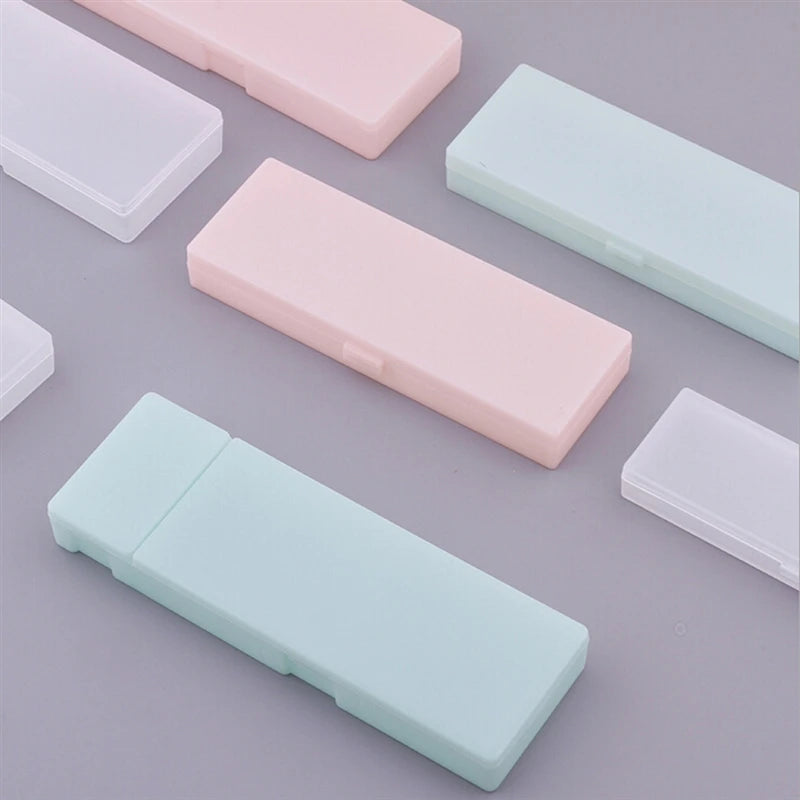 Pencil Cases School Office Simple Matte Transparent Plastic Box Frosted Pink Green White Pens Storage Stationery Supplies