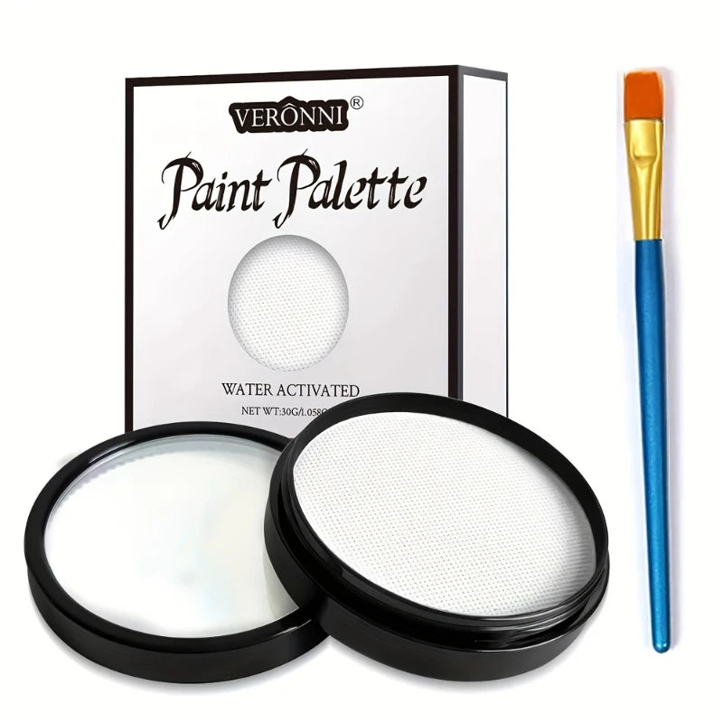 30g Water-Activated Monochromatic Face & Body Paint Coloring with brush Cosmetic Face Paint Halloween Party Body Painting Makeup
