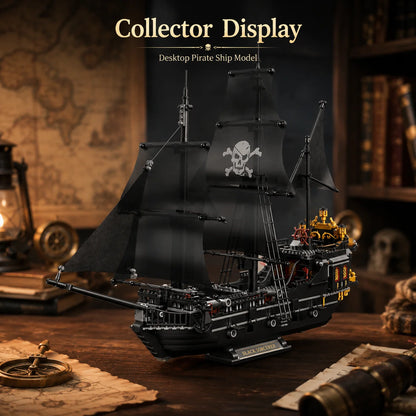 1424PCS Black Pirate Ship Building Blocks Skeleton Ghost Boat Model Assembly Bricks Toys Desktop Decoration Adult Holiday Gifts