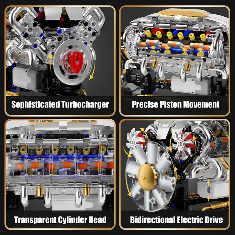 MOC Technik Electrically Driven V8 Engine Model Car Building Blocks Set Creative Educational Toys Christmas Adultd Gifts
