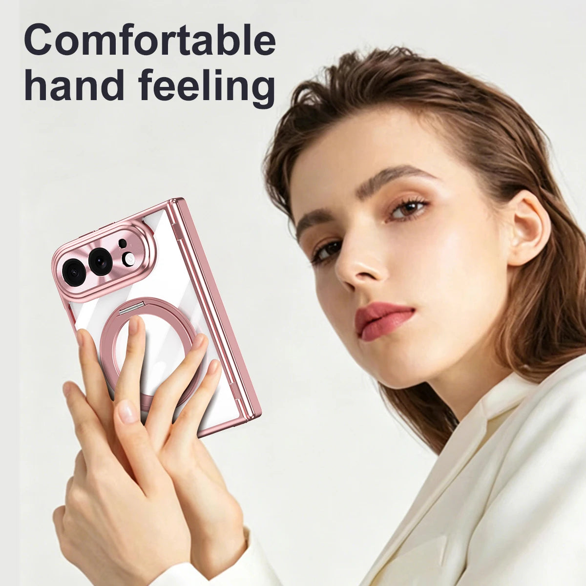 360 Rotating Magnetic Bracket Electroplating‌ Case for iPhone Ultra 18 Fold Wide Hinge Protection‌ Shockproof for Magsafe Cover