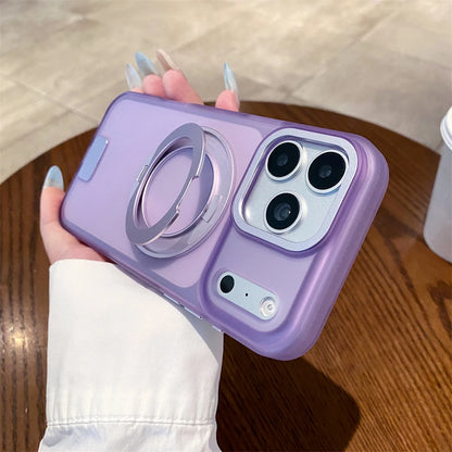 Luxury 360 Rotating Magnetic Stain-resistant Case For iPhone 17 18 Pro Max Shockproof TPU Hybrid PC For Magsafe Stand Cover