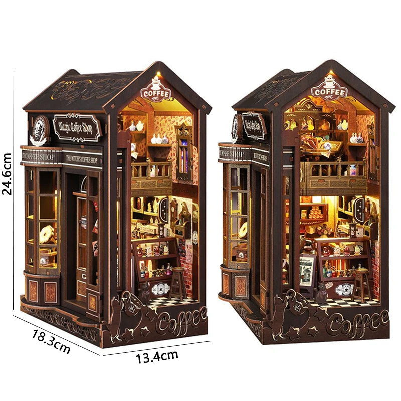 DIY Book Nook Insert Kits Wooden Doll House Building Kit Magic House Casa Bookend With Furniture Bookshelf Home Decoration Gift