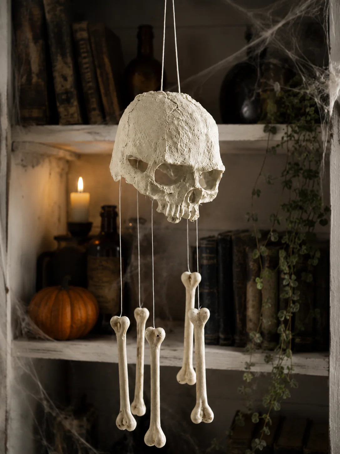 Halloween Skull Bone Wind Chime Skeleton Hanging Ornament Gothic Wall Window Spooky Home Decor Horror Indoor Outdoor Party Gift