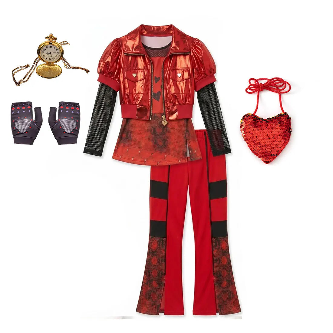 2026 Fancy Comedy Movie Role Play Rock Costume 3PCS Suit The Rising of Red Cosplay Clothing Set Kid Descendant Halloween Apparel