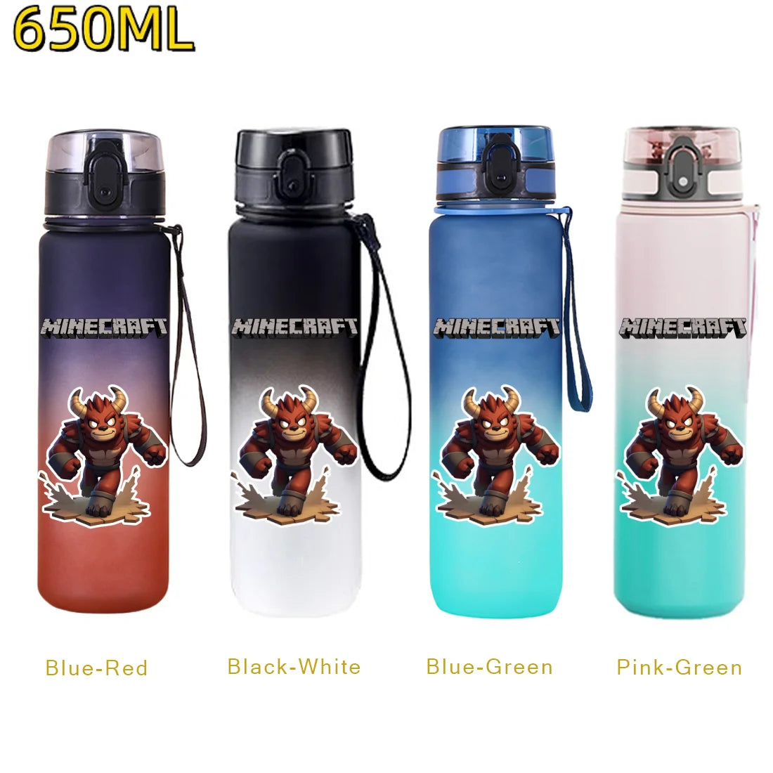 650ML Minecraft Sports Water Bottle LeakProof Plastic Cup Fitness Outdoor Shaker Drink Bottle Travel Office Jugs Birthday Gifts