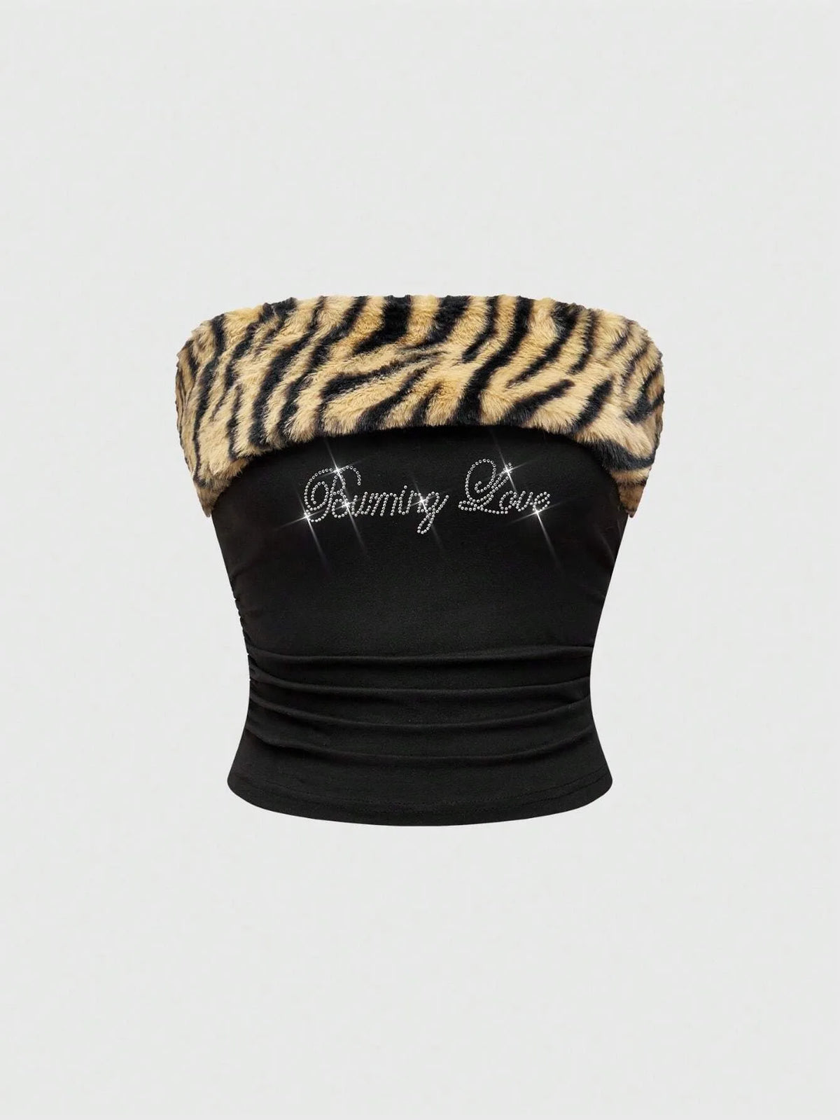 Gothic Streetwear Hip-Hop Style Off Shoulder Velvet Sexy Corset Crop Rhinestone Letter Print Leopard Patchwork Strapless Top Y2k
