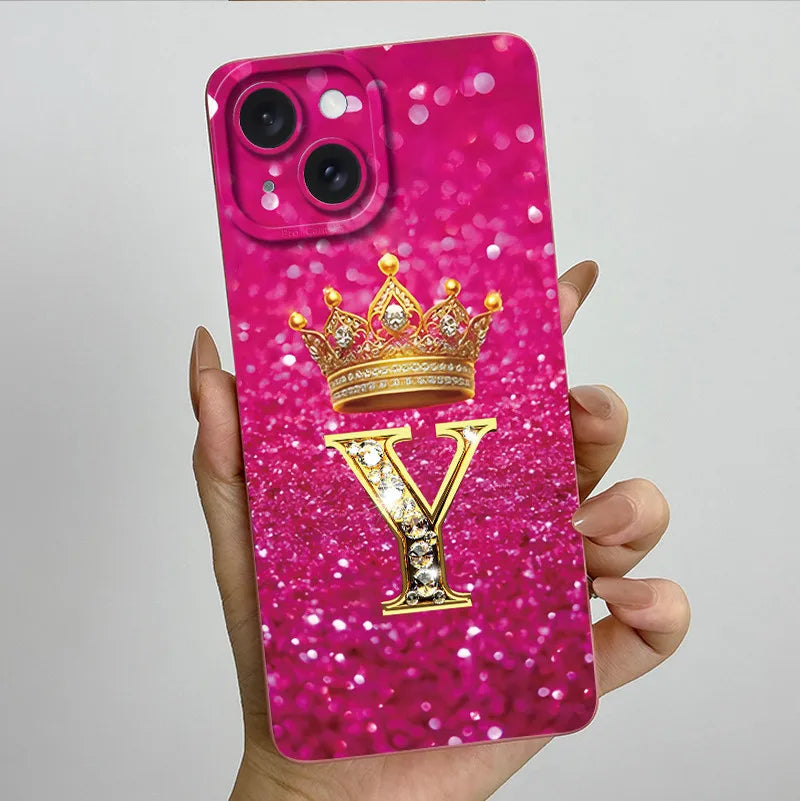 For Apple iPhone 15 Plus Case iPhone15 Pro Crown Letter Cover Soft Liquid Phone Case For iPhone 15 Pro Max iPhone15 Fundas Coque