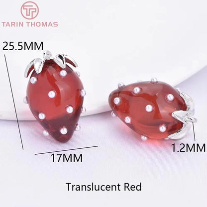 (10593) 4PCS 24K Gold Color Brass Pearl Embellished Hollow Strawberry Shaped Pendants High Quality DIY Jewelry Making