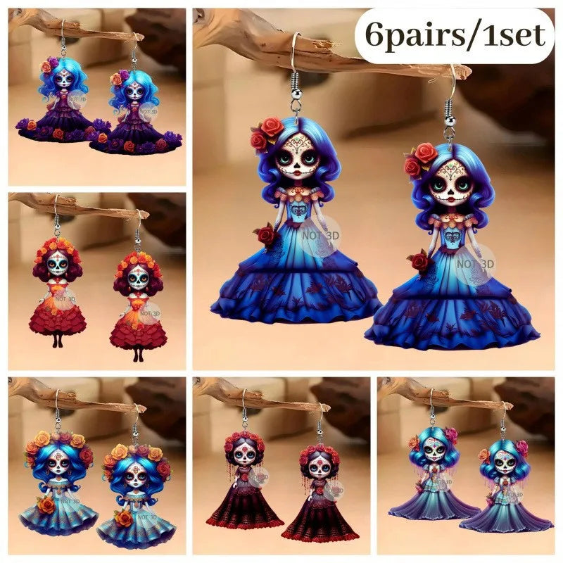 2025 million Halloween Acrylic 2D Gothic Doll Earrings, Unique Fashion Gifts for Girls Accessories