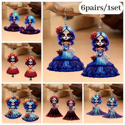 2025 million Halloween Acrylic 2D Gothic Doll Earrings, Unique Fashion Gifts for Girls Accessories