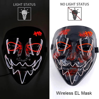 Wireless Neon LED Purge Mask Glow in The Dark Cosplay Horror Mask Halloween Masquerade Party Masks Glowing Funny Dress Up