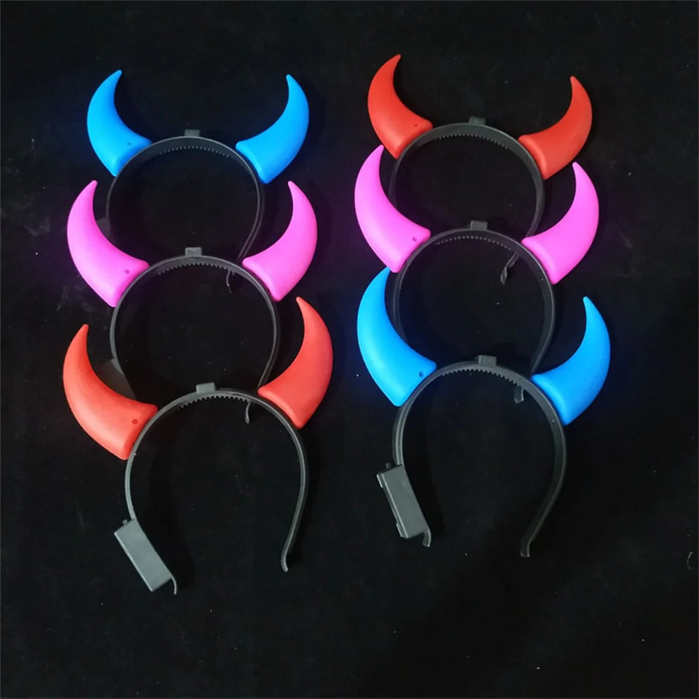Led Funny Devil Horn Light Up Head Band Hair Hoops Flashing Horn Children Adults Halloween Christmas Party Decor Headwear