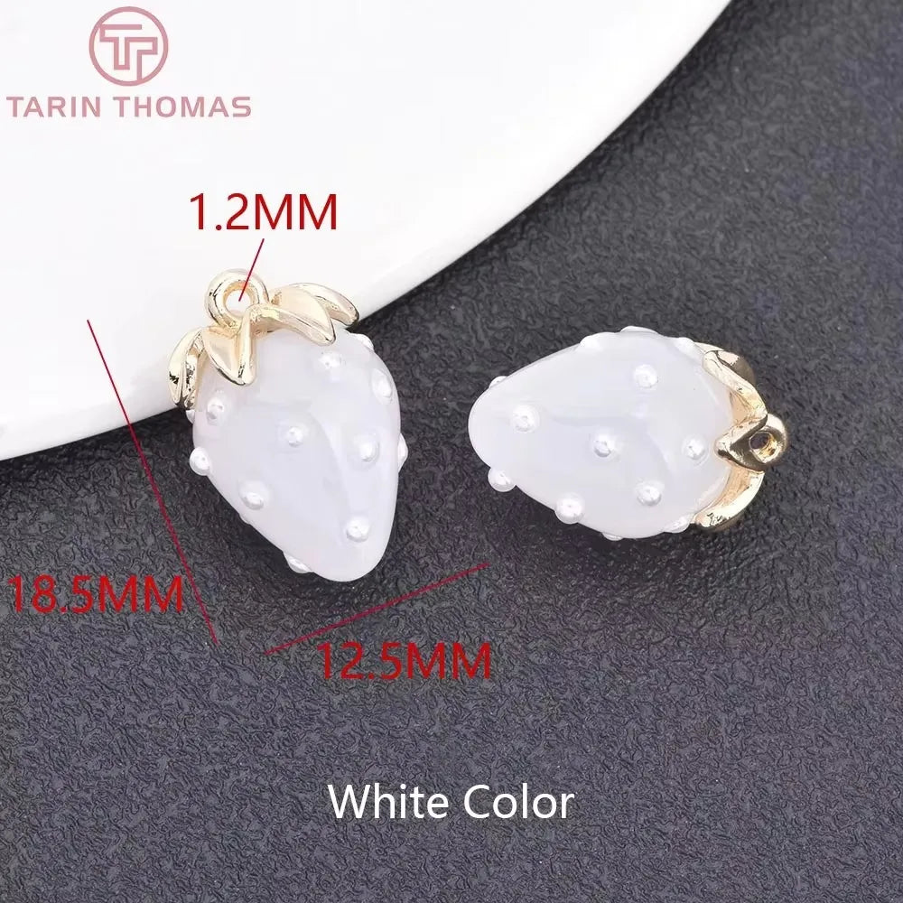 (10593) 4PCS 24K Gold Color Brass Pearl Embellished Hollow Strawberry Shaped Pendants High Quality DIY Jewelry Making