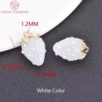 (10593) 4PCS 24K Gold Color Brass Pearl Embellished Hollow Strawberry Shaped Pendants High Quality DIY Jewelry Making