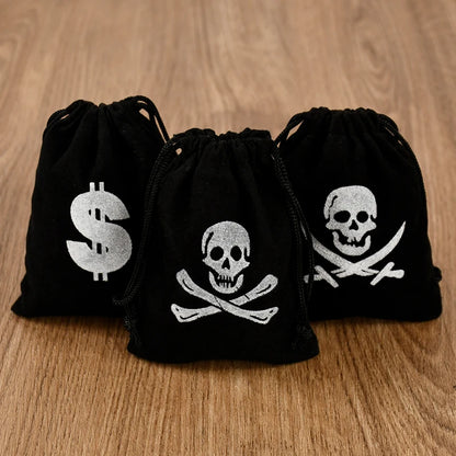 10Pcs Pirate Drawstring Gift Bags Treasure Coin Pouch Kids Boys Halloween Birthday Party Favors Supplies Small Candy Treat Bags