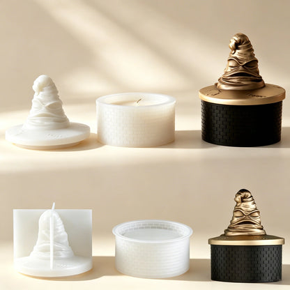 Magic Wizard Hat Candle Holder Silicone Mold with Cover DIY Epoxy Resin Gypsum Concrete Casting Mold Handcraft Halloween Decor