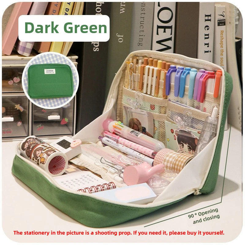 90°opening Multi-layer Pencil Case Student Stationery Storage Artifact Large Capacity Classified and Organized Stationery Bag