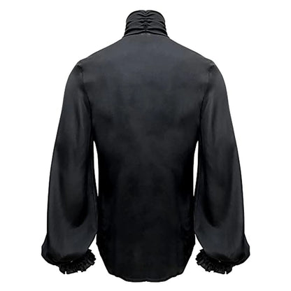 Men Steampunk Shirt Vintage Prince Medieval Renaissance Blouse Male White Black Turtleneck Tops Victorian Cosplay Costumes