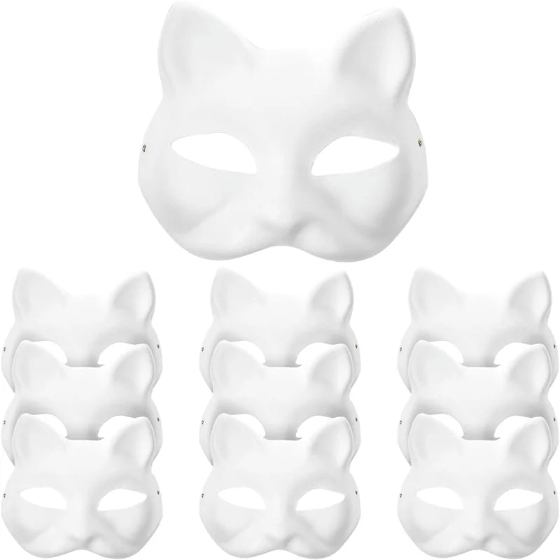 1-20pcs Japanese Mask Paper Blank Mask Halloween Cosplay Cat DIY Paintable Half Face Mask Animal Costume Party Decor Craft Prop