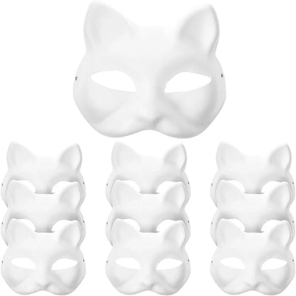 1-20pcs Japanese Mask Paper Blank Mask Halloween Cosplay Cat DIY Paintable Half Face Mask Animal Costume Party Decor Craft Prop