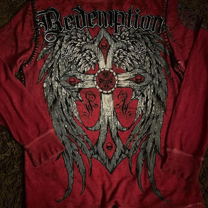New Long sleeved Affliction T shirt Y2K Hip Hop Round Neck Oversized T shirt Mens Womens Casual Gothic Clothing Tops Streetwear