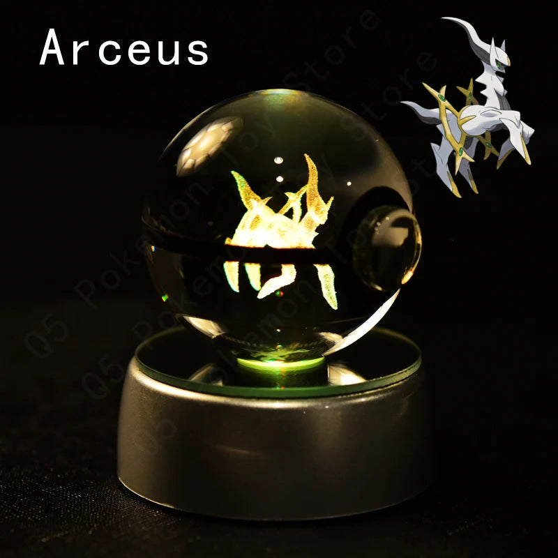 Pokemon Crystal Ball 3D Pikachu Mewtwo Mew Gengar Night Light Lamp Base Pokeball Crystal Pokemon Glass Ball Figure Birthday Gift