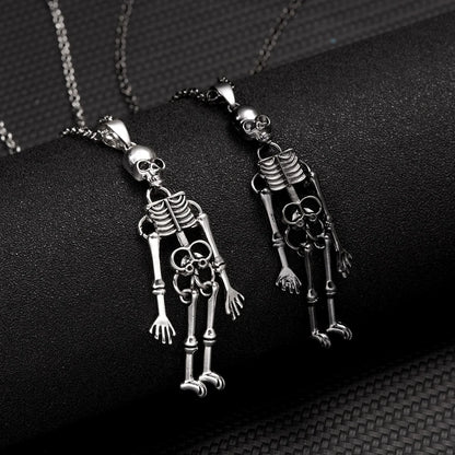 2Pcs/Set Retro Punk Skeleton Pendant Couple Necklace For Women Men Halloween Gothic Metal Skull BFF Choker Hip Hop Party Jewelry